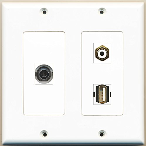 RiteAV - 1 Port RCA White 1 Port USB A-A 1 Port 3.5mm - 2 Gang Wall Plate