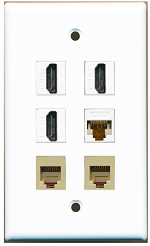 RiteAV - 3 HDMI 2 Port Phone RJ11 RJ12 Beige 1 Port Cat6 Ethernet White Wall Plate