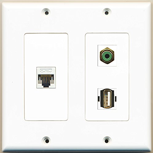 RiteAV - 1 Port RCA Green 1 Port USB A-A 1 Port Cat5e Ethernet White - 2 Gang Wall Plate