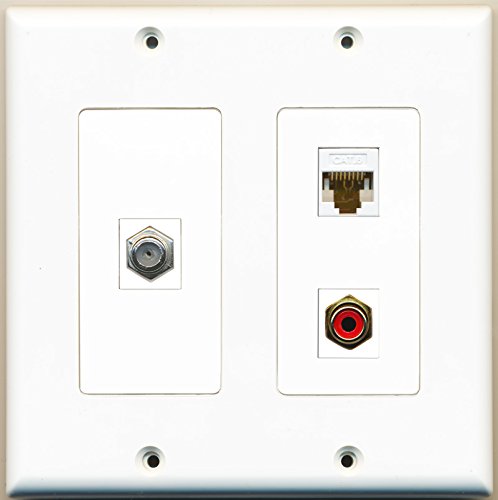 RiteAV - 1 Port RCA Red 1 Port Coax Cable TV- F-Type 1 Port Cat6 Ethernet White - 2 Gang Wall Plate