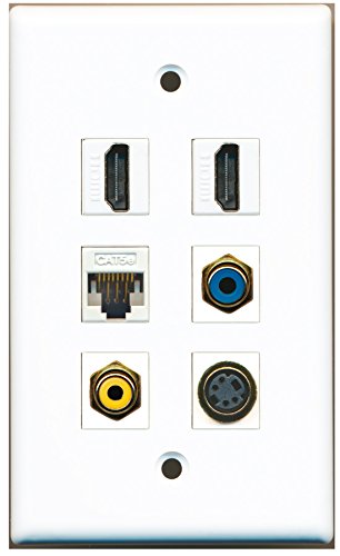 RiteAV - 2 HDMI 1 Port RCA Yellow 1 Port RCA Blue 1 Port S-Video 1 Port Cat5e Ethernet White Wall Plate