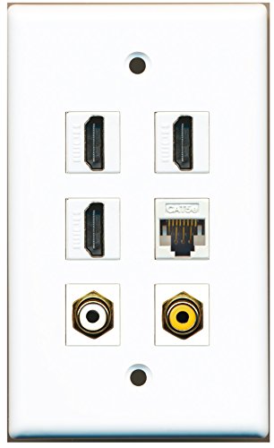 RiteAV - 3 HDMI 1 Port RCA White 1 Port RCA Yellow 1 Port Cat5e Ethernet White Wall Plate