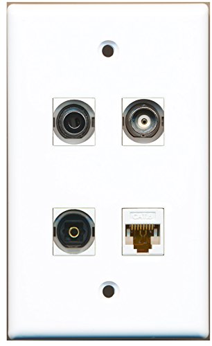 RiteAV - 1 Port Toslink 1 Port 3.5mm 1 Port BNC 1 Port Cat6 Ethernet White Wall Plate