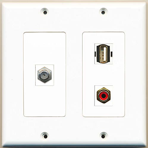 RiteAV - 1 Port RCA Red 1 Port Coax Cable TV- F-Type 1 Port USB A-A - 2 Gang Wall Plate