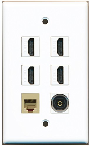 RiteAV - 4 HDMI 1 Port Phone RJ11 RJ12 Beige 1 Port Toslink Wall Plate