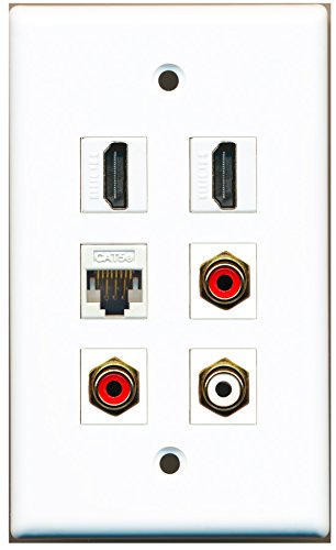 RiteAV - 2 HDMI 2 Port RCA Red 1 Port RCA White 1 Port Cat5e Ethernet White Wall Plate