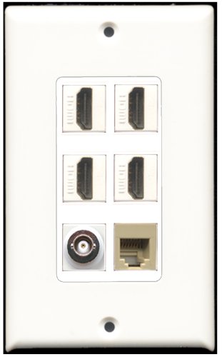 RiteAV - 4 Port HDMI 1 Phone RJ11 RJ12 Beige 1 BNC Wall Plate White