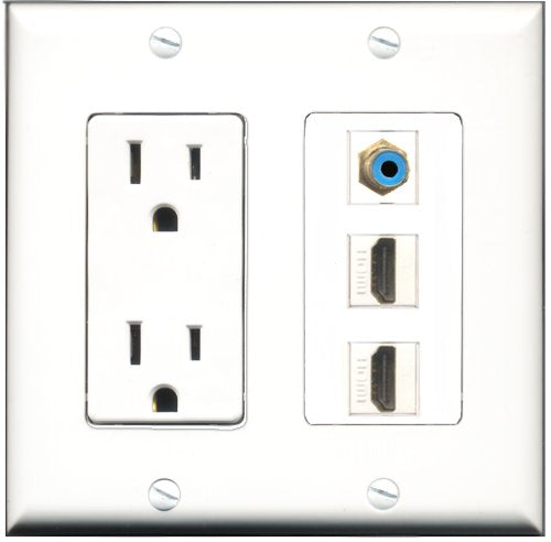 RiteAV - 15 Amp Power Outlet 2 Port HDMI 1 Port RCA Blue Decorative Wall Plate