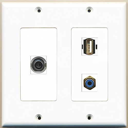 RiteAV - 1 Port RCA Blue 1 Port USB A-A 1 Port 3.5mm - 2 Gang Wall Plate