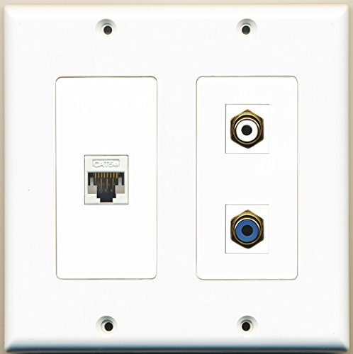 RiteAV - 1 Port RCA White 1 Port RCA Blue 1 Port Cat5e Ethernet White - 2 Gang Wall Plate