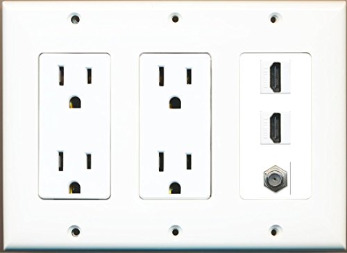RiteAV Power Outlet x 2 and 2 HDMI 1 Coax Triple Gang Wall Plate White