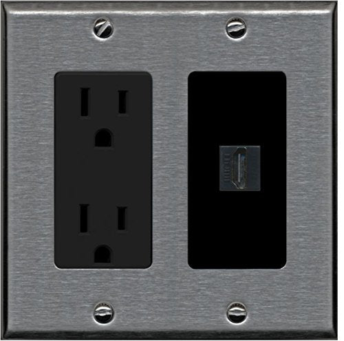 RiteAV - 15 Amp Power Outlet and 1 Port HDMI Decorative Type Wall Plate - Stainless/Black