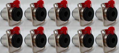 6.35mm Female D Series Heavy Duty Chassis Panel Mount Connector Bulkhead Coupler, Silver Metal Housing/Solder Contacts on back