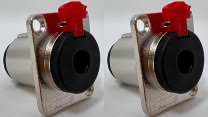 6.35mm Female D Series Heavy Duty Chassis Panel Mount Connector Bulkhead Coupler, Silver Metal Housing/Solder Contacts on back