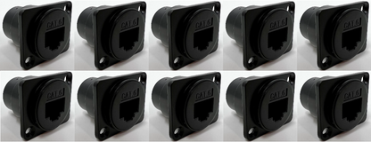 Cat 6 D Series  Heavy Duty Chassis Panel Mount Connector Pass Through Solderless Bulkhead Coupler, Black Metal Housing