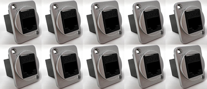 Cat 6 D Series Chassis Panel Mount Connector Pass Through Solderless Bulkhead Coupler, Silver Metal Housing/Black Cat 6