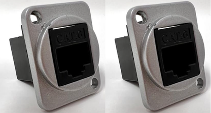 Cat 6 D Series Chassis Panel Mount Connector Pass Through Solderless Bulkhead Coupler, Silver Metal Housing/Black Cat 6