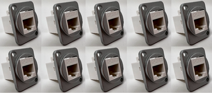 Cat 6 D Series Chassis Panel Mount Connector Pass Through Solderless Bulkhead Coupler, Silver Metal Housing/White Cat 6