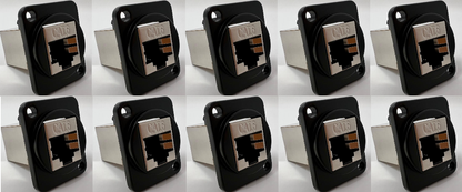 Cat 6 D Series Chassis Panel Mount Connector Pass Through Solderless Bulkhead Coupler, Black Metal Housing/Shielded Cat6