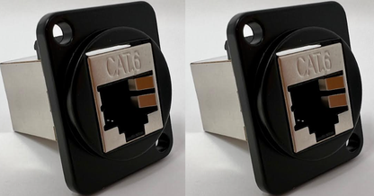 Cat 6 D Series Chassis Panel Mount Connector Pass Through Solderless Bulkhead Coupler, Black Metal Housing/Shielded Cat6