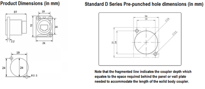 XLR 3 Pole Female D Series Heavy Duty Chassis Panel Mount Connector Bulkhead Coupler, Silver Metal Housing/Solder Contacts on back
