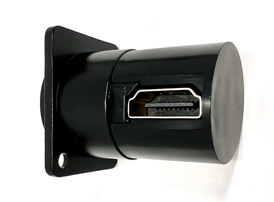 HDMI D Series Heavy Duty Chassis Panel Mount Connector Pass Through Solderless Bulkhead Coupler, Black Metal Housing - HDMI Angled Exit