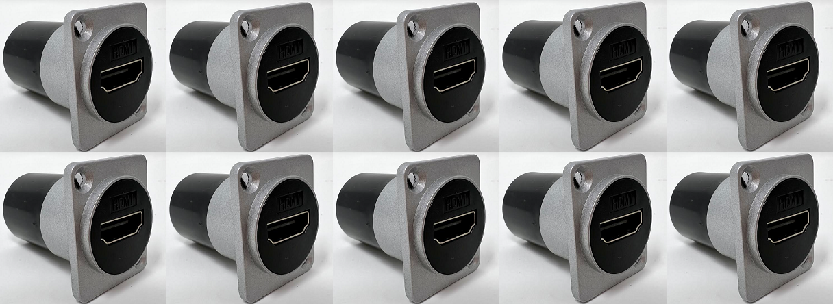 HDMI D Series Heavy Duty Chassis Panel Mount Connector Pass Through Solderless Bulkhead Coupler, Silver Metal Housing - HDMI Angled Exit