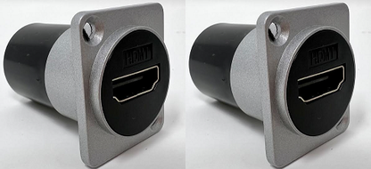 HDMI D Series Heavy Duty Chassis Panel Mount Connector Pass Through Solderless Bulkhead Coupler, Silver Metal Housing - HDMI Angled Exit