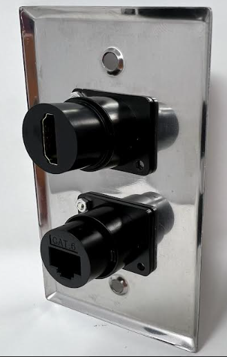 1 Port HDMI/1 Port Cat6 D Series Heavy Duty Pass Through Solderless Stainless Steel Wall Plate - HDMI Straight Exit