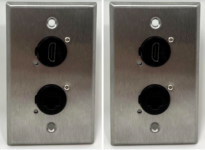 1 Port HDMI/1 Port Cat6 D Series Heavy Duty Pass Through Solderless Stainless Steel Wall Plate - HDMI Straight Exit