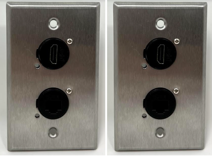 1 Port HDMI/1 Port Cat6 D Series Heavy Duty Pass Through Solderless Stainless Steel Wall Plate - HDMI Straight Exit