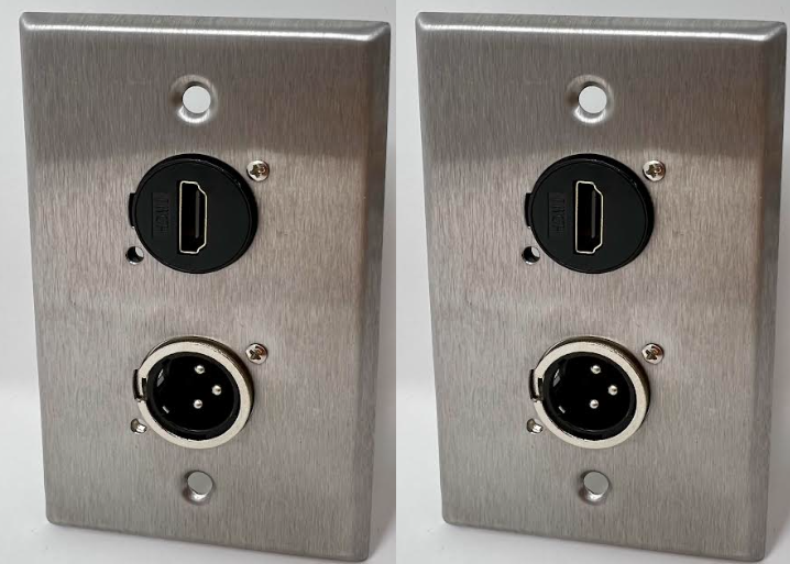 1 Port HDMI/1 Port XLR 3 Pole Female D Series Heavy Duty Pass Stainless Steel Wall Plate - HDMI Angled Exit