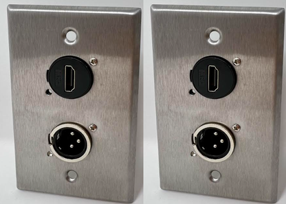 1 Port HDMI/1 Port XLR 3 Pole Female D Series Heavy Duty Pass Stainless Steel Wall Plate - HDMI Angled Exit
