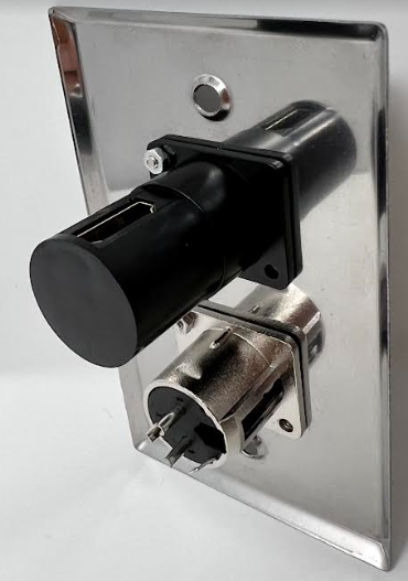 1 Port HDMI/1 Port XLR 3 Pole Female D Series Heavy Duty Pass Stainless Steel Wall Plate - HDMI Angled Exit